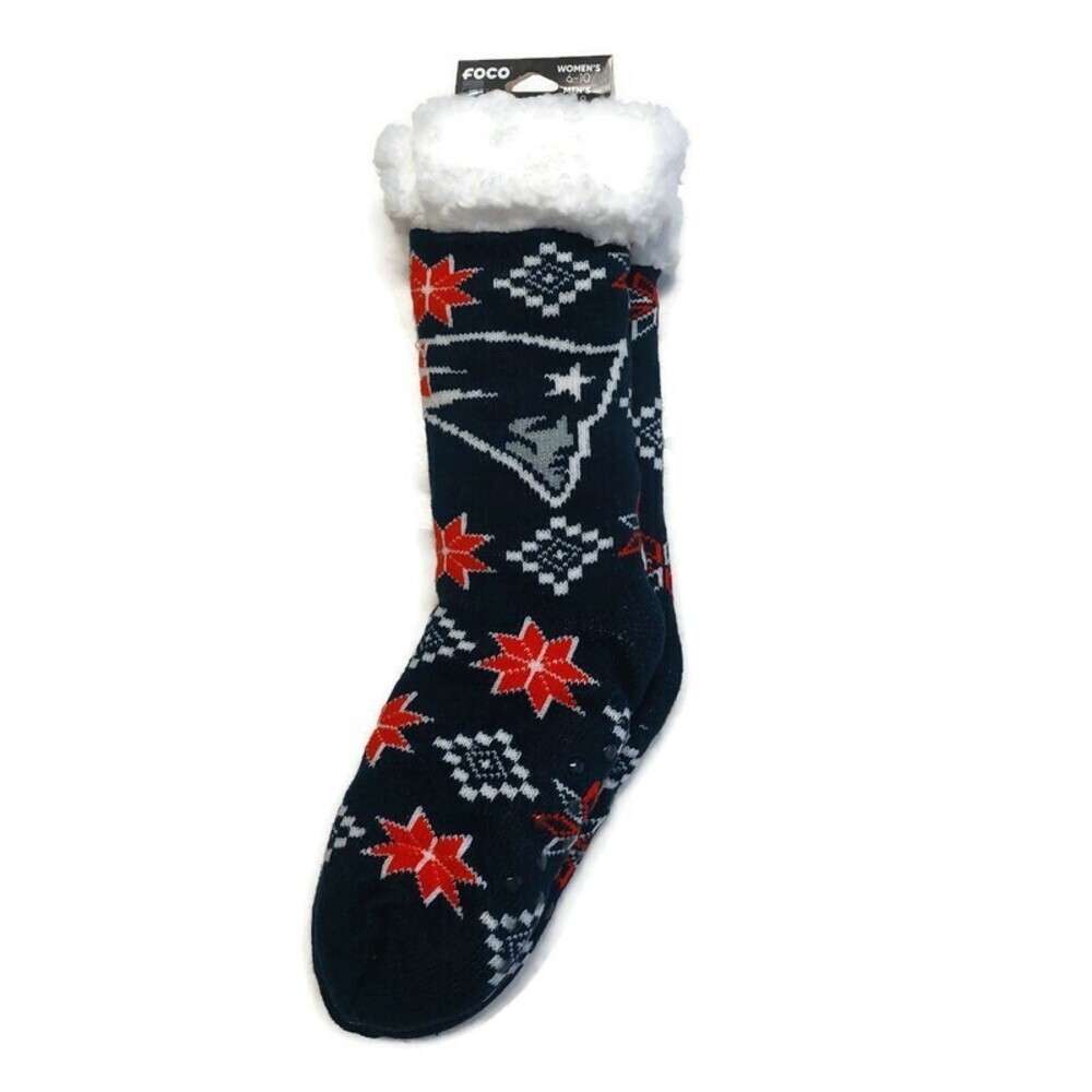 NFL Mens 5-9 Womens 6-10 New England Patriots Footy Slipper Socks Warm Blue FOCO